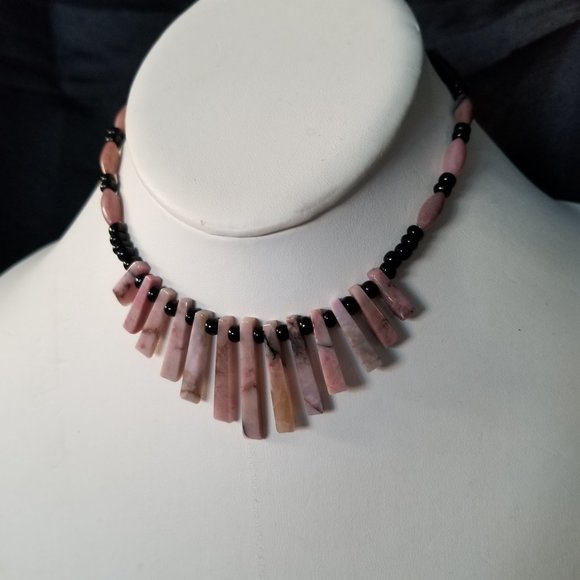 Onyx & Pink Quartz Girls Bib Necklace, 12" - Picture 6 of 11